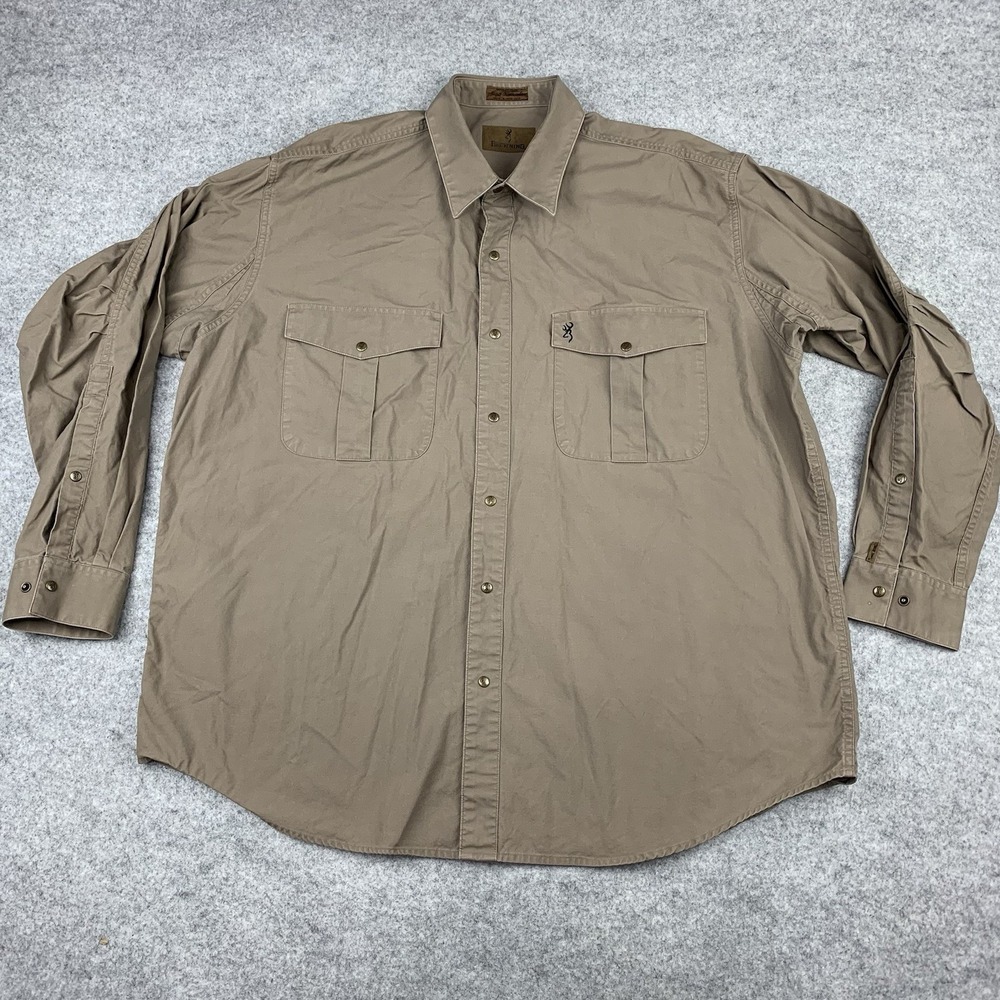 Browning Mens Size 2XL Brown Super Naturals Cotton Snap Buttons Long Sleeve